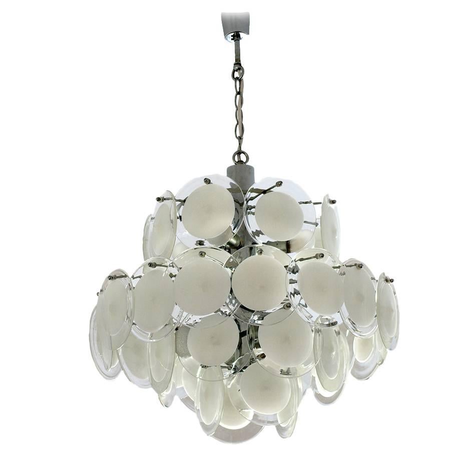 Large Four-Tiered Murano Glass Disc Chandelier by Vistosi, Italy 1960s