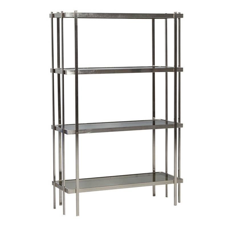 Mid-Century Modern Brushed Nickel Étagère with Smoked Glass Shelves