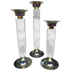 Stunning Set of Lucite, Nickel & Brass Candleholders by Amparo Calderon Tapia 10