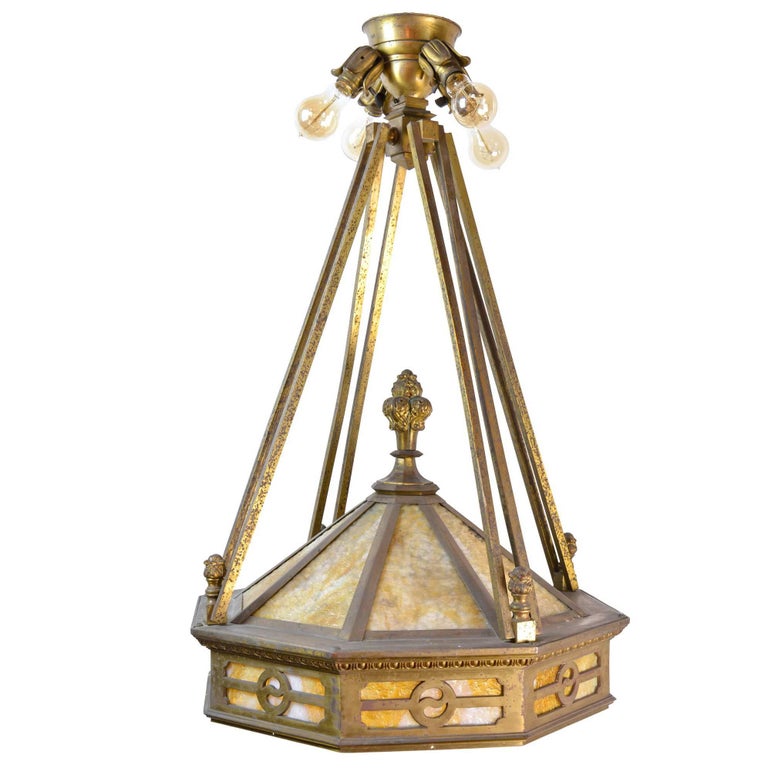 Large Cast Brass Mission Chandelier at 1stdibs