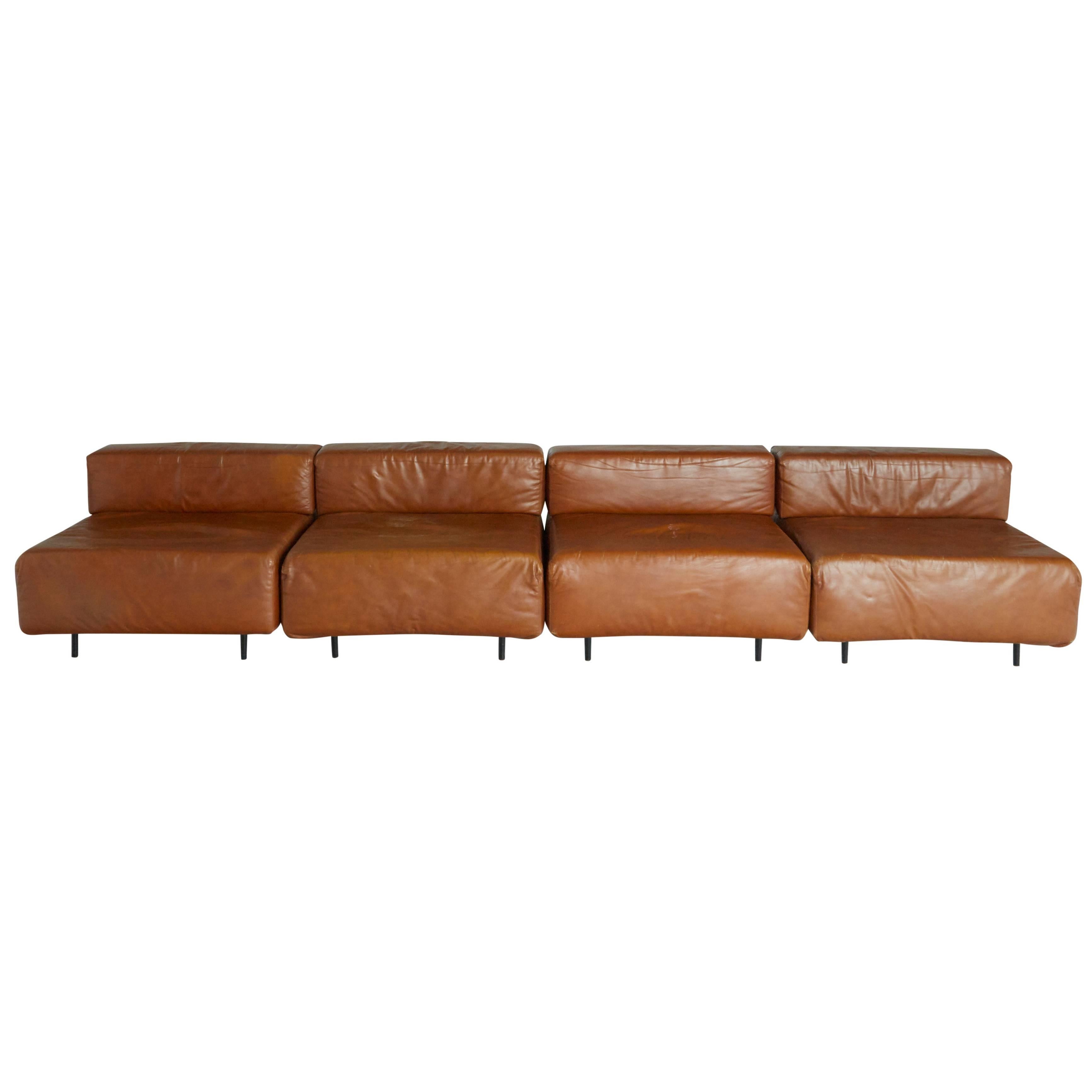 Harvey Probber 'Cubo' Leather Sectional Sofa or Lounge Chairs, Set of 4 (Four)