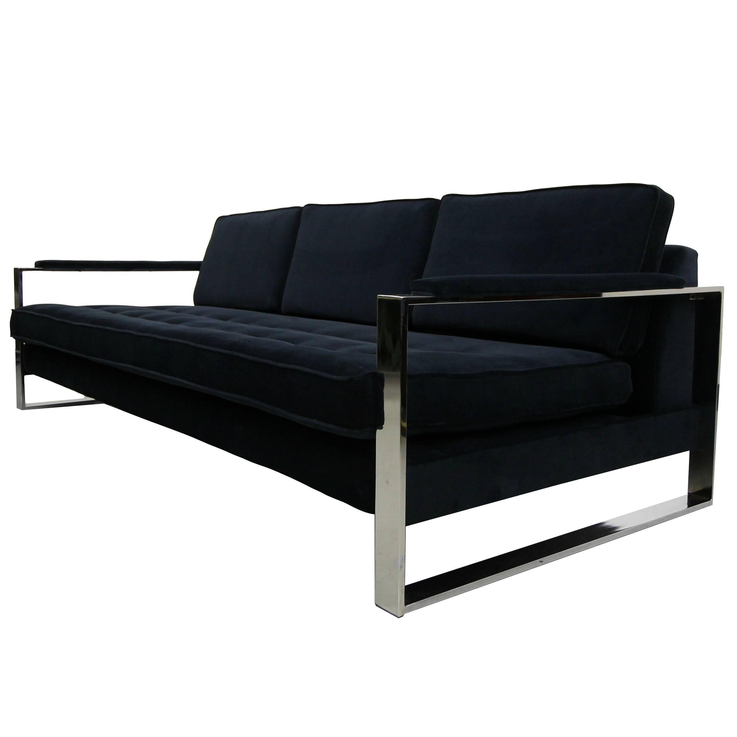 Oversized Floating Chrome Mid-Century Sofa by Milo Baughman