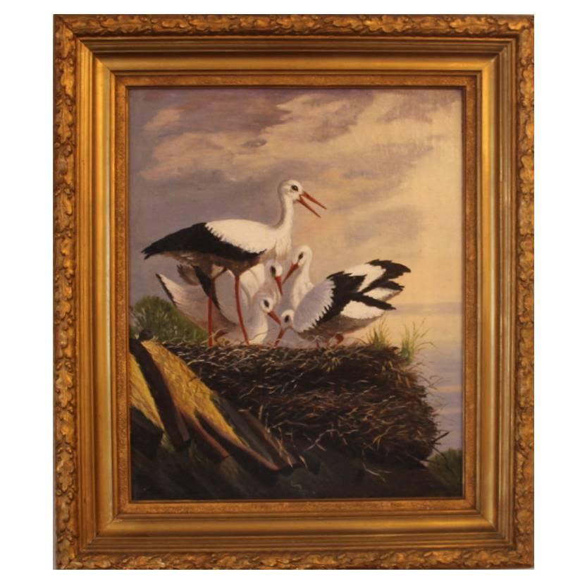 Oil Painting of Storks, Unknown Artist, 1880