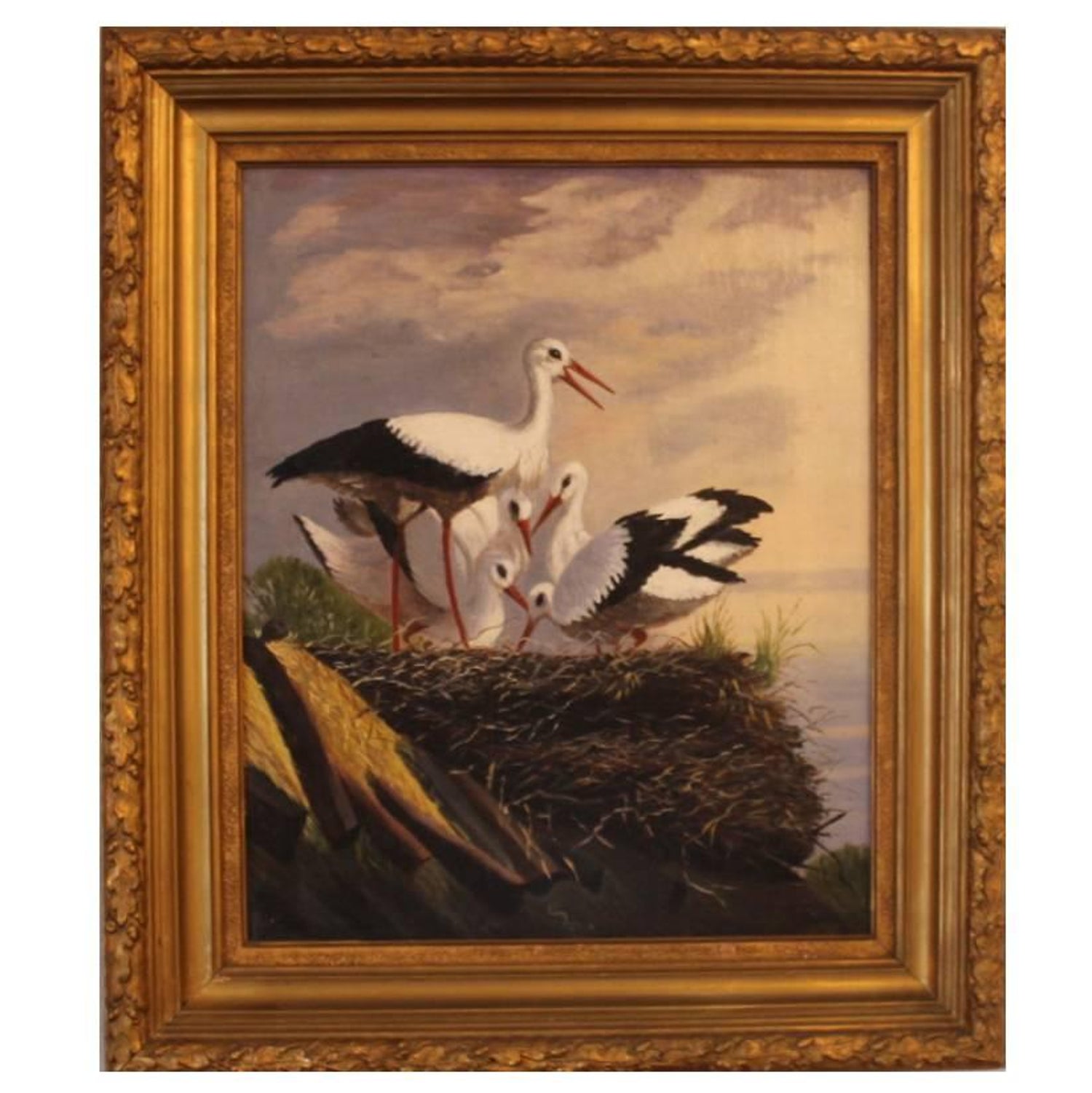 Oil Painting of Storks, Unknown Artist, 1880 For Sale at 1stDibs