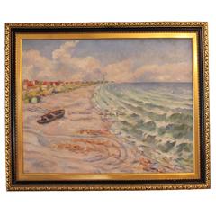 Painting of a Danish Beach Signed Clement, circa 1930s 8