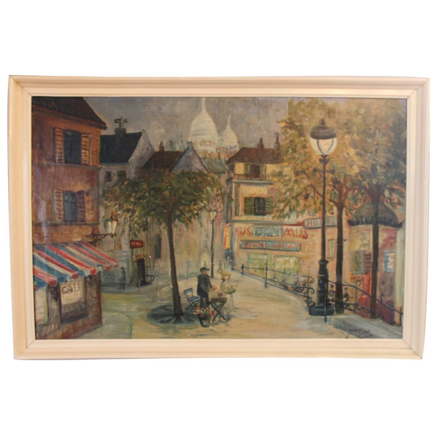 Oil Painting of the Streets of Paris, Signed J. Warius, 1930s