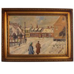 Vintage Oil Painting Titled "Christmas 1956" Signed by Poul Vilhelm Larsen