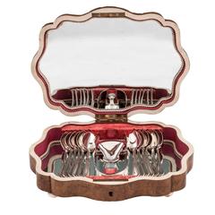 Art Deco Walnut Cased Silver Tea Spoon Set