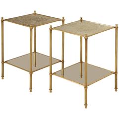 French Two-Tier Matched Pair of Bronze End Tables