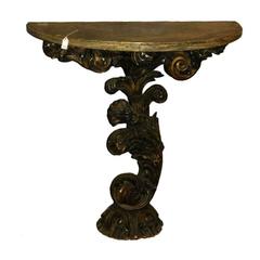 19th Century Italian Carved Wood Marble-Top Console