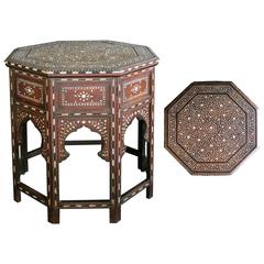 Antique Unusually Large and Intricately Inlaid Anglo-Indian Octagonal Traveling Table