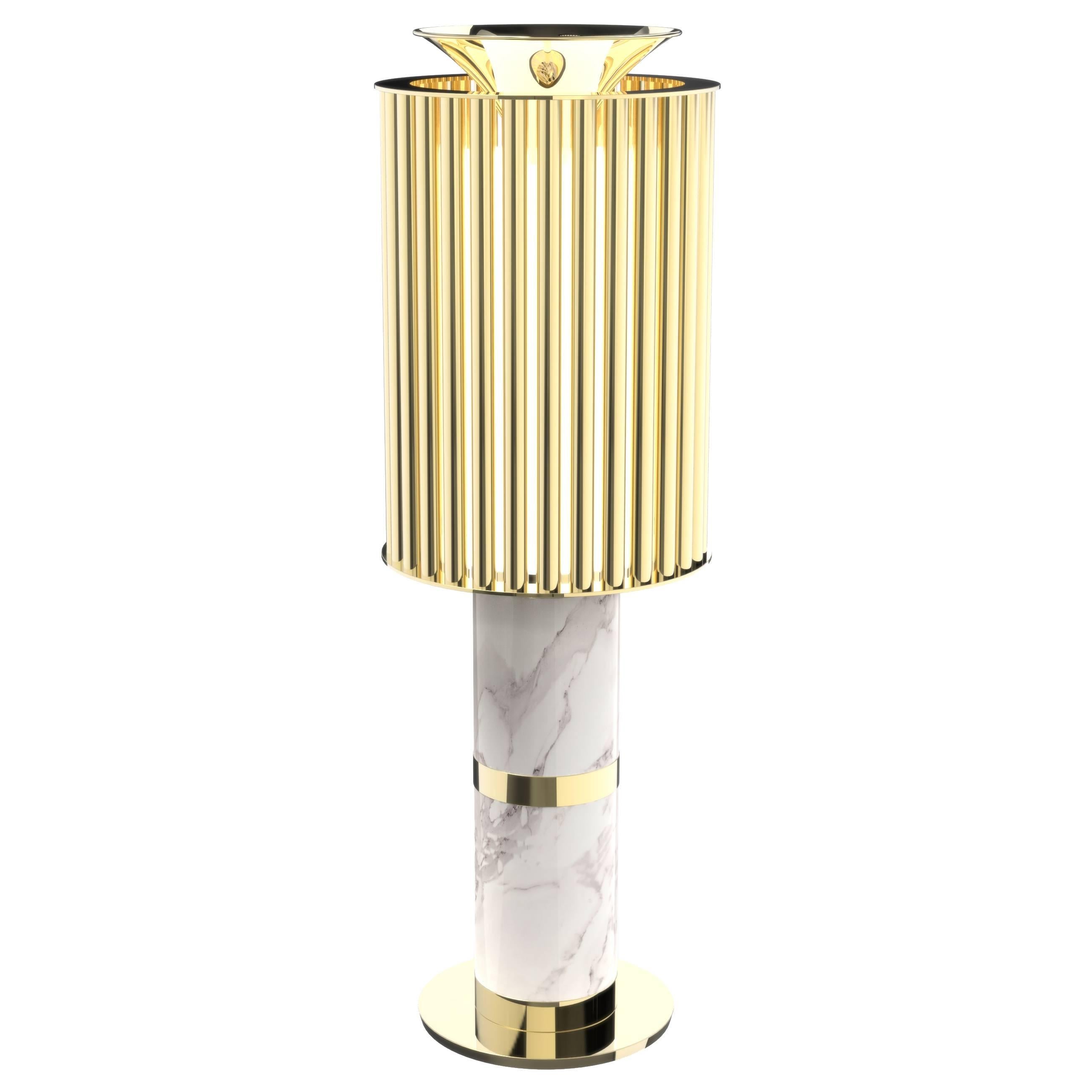 Pair of European Mid-Century Modern Donna Gold, Brass and Marble Table Lamps For Sale