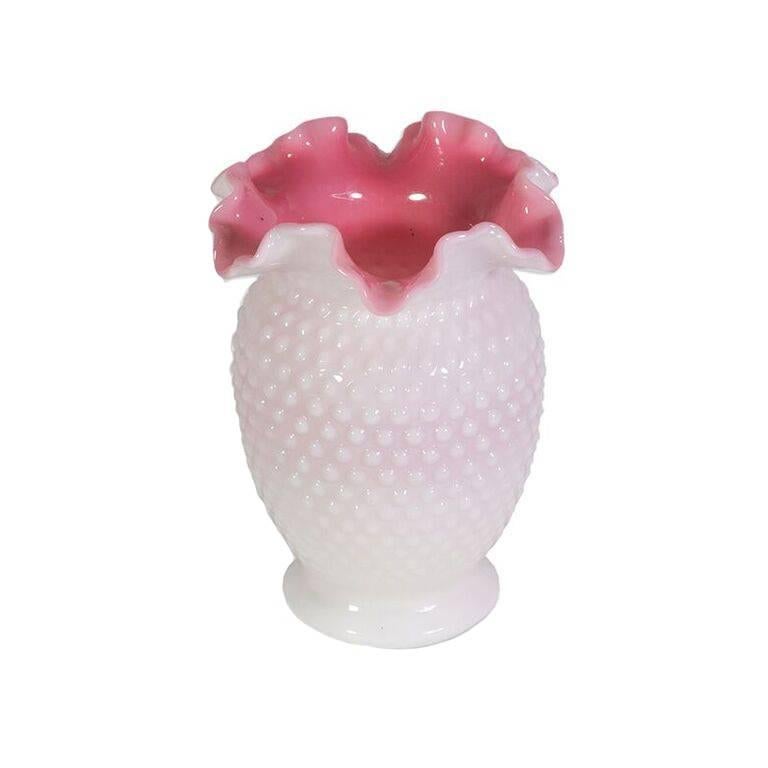 Vintage Hobnail Art Glass Ruffle Vase For Sale