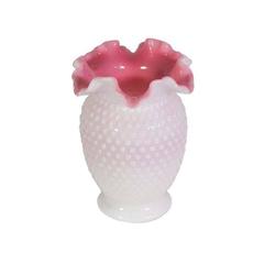 Vintage Hobnail Art Glass Ruffle Vase