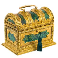 Antique Asprey Jewelry Casket Ormolu & Malachite:: circa 1870