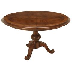 French Burl-Walnut Round Dining Table with Leaf