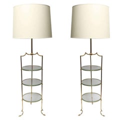 Floor Lamps brass and glass shelves France 1940's