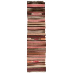 Vintage Striped Midcentury Turkish Kilim Runner