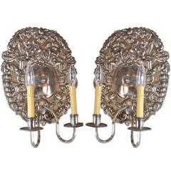 Early American Silver Sconce Pair with Cherubs 5