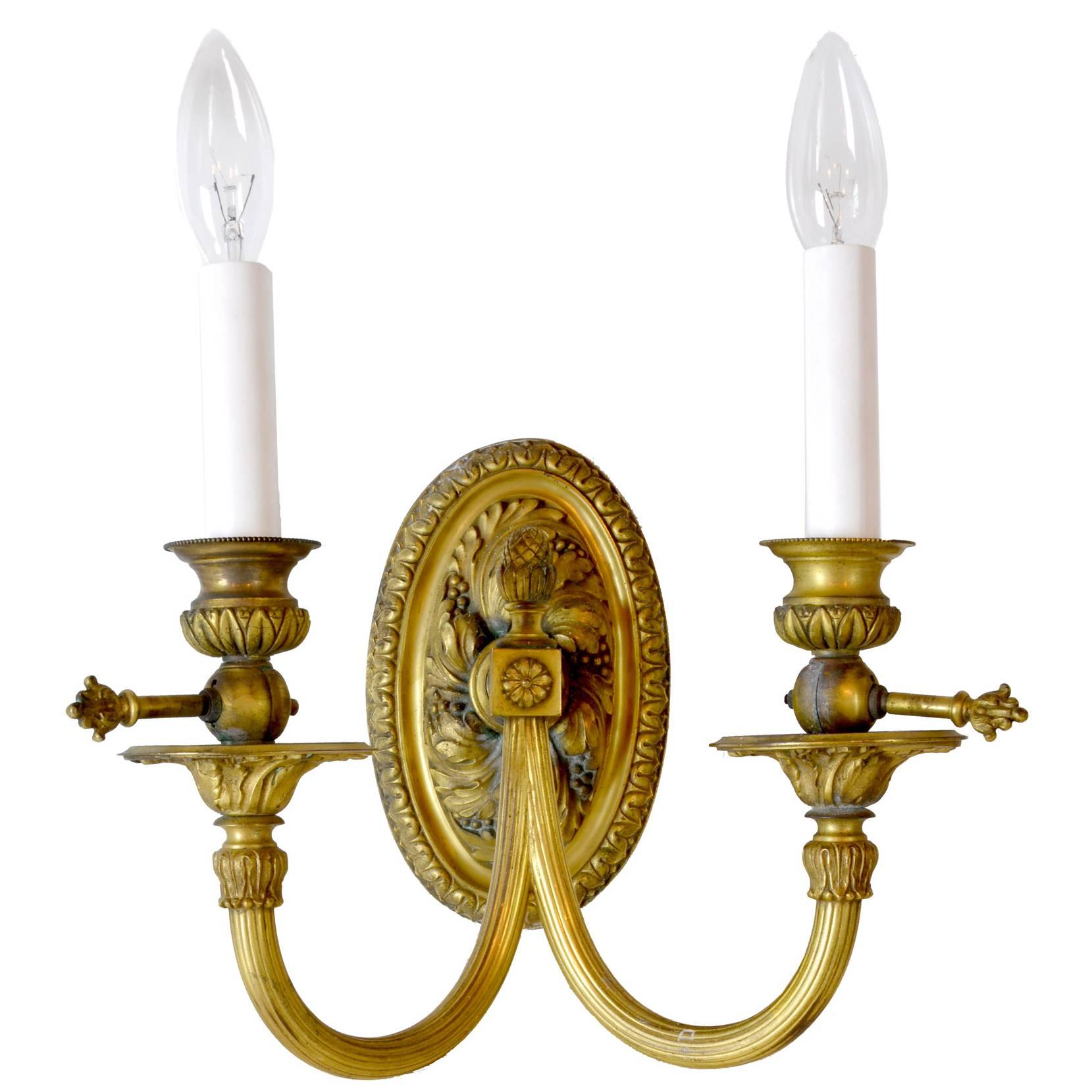 Ornate Cast Brass Two Arm Sconce Attributed to EF Caldwell