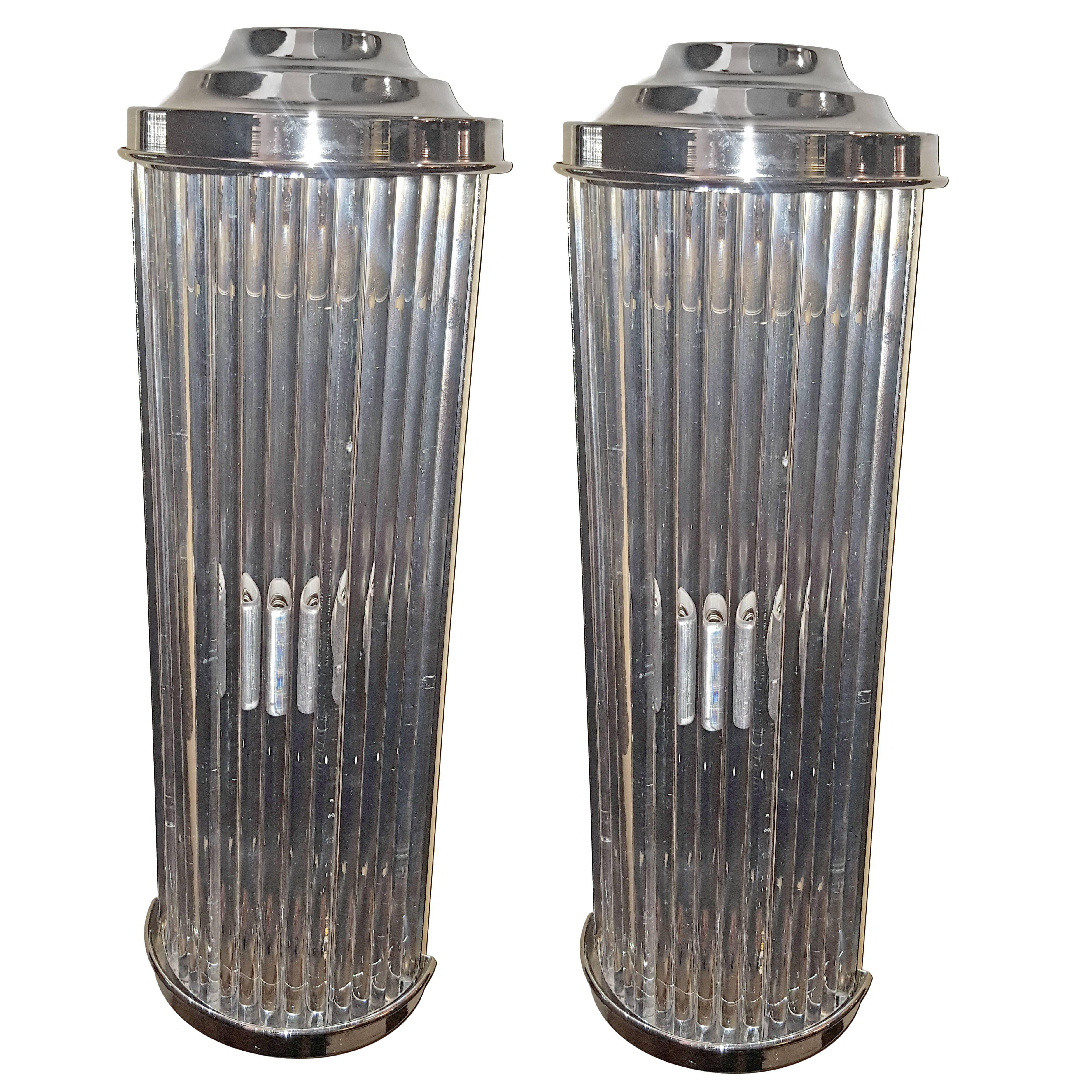 Set of Eight Nickel-Plated and Glass Rods Sconces. sold in pairs