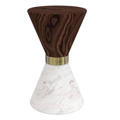 European Gold-Plated, Brass, Walnut and Marble Vinicius Side Table Stool 1
