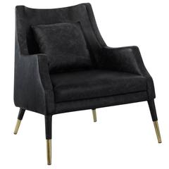 European Mid-Century Modern Carver Fabric and Brass Armchair