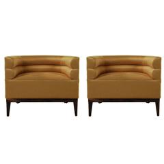 Pair of European Modern Maa Twill and Gold and Wood Armchair by Brabbu