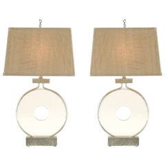 Restored Pair of Stylish Vintage Lucite Disk Lamps