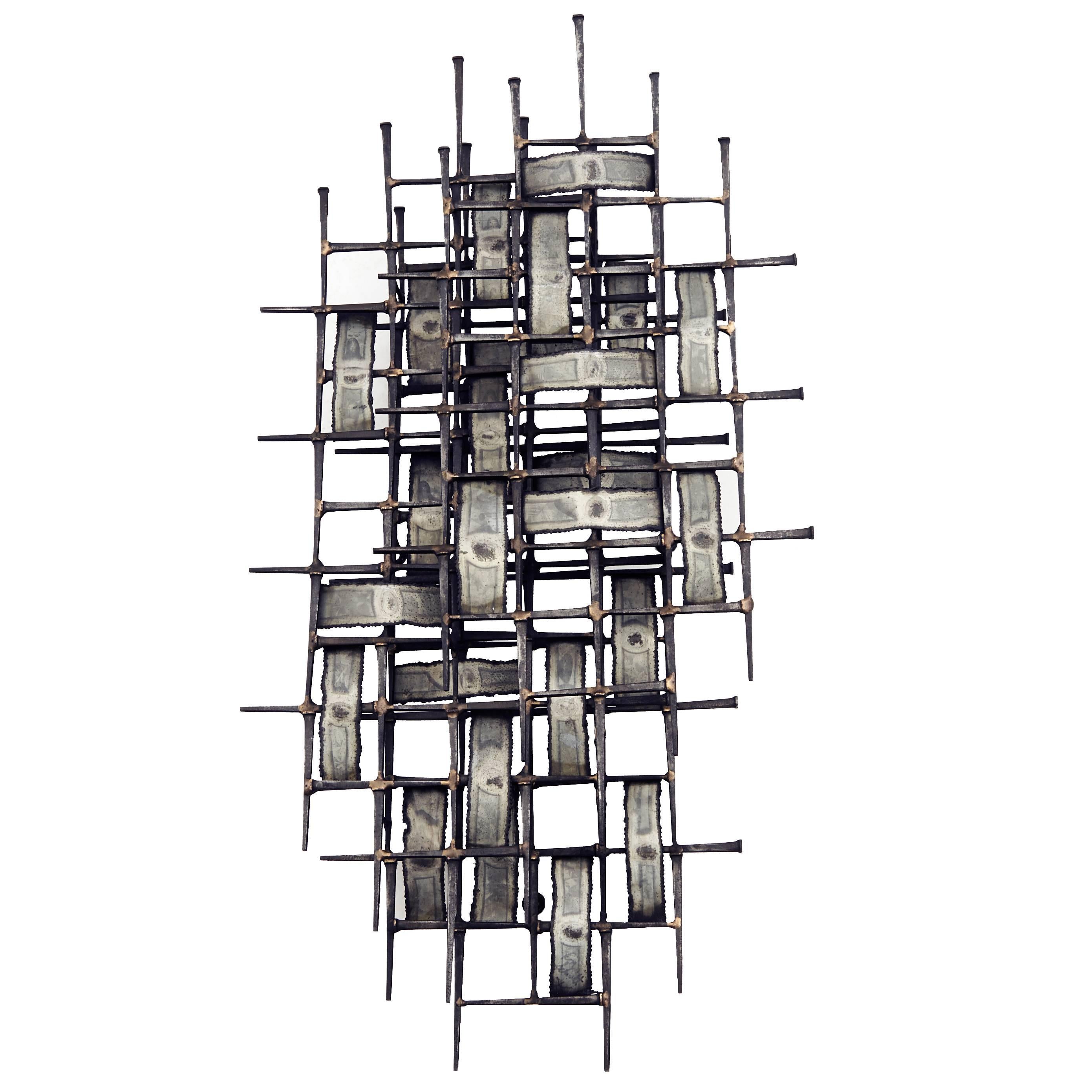 American Iron Wall Sculpture in the Style of Harry Bertoia, circa 1950 For Sale