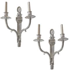 Pair of Silver Plated Neoclassic Style Sconces 5