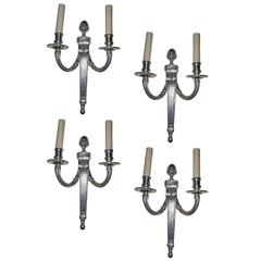 Set of Four Silver Neoclassic Style Sconces 9