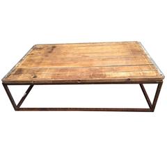 Industrial Wood and Metal Coffee Table, American, circa 1920 10