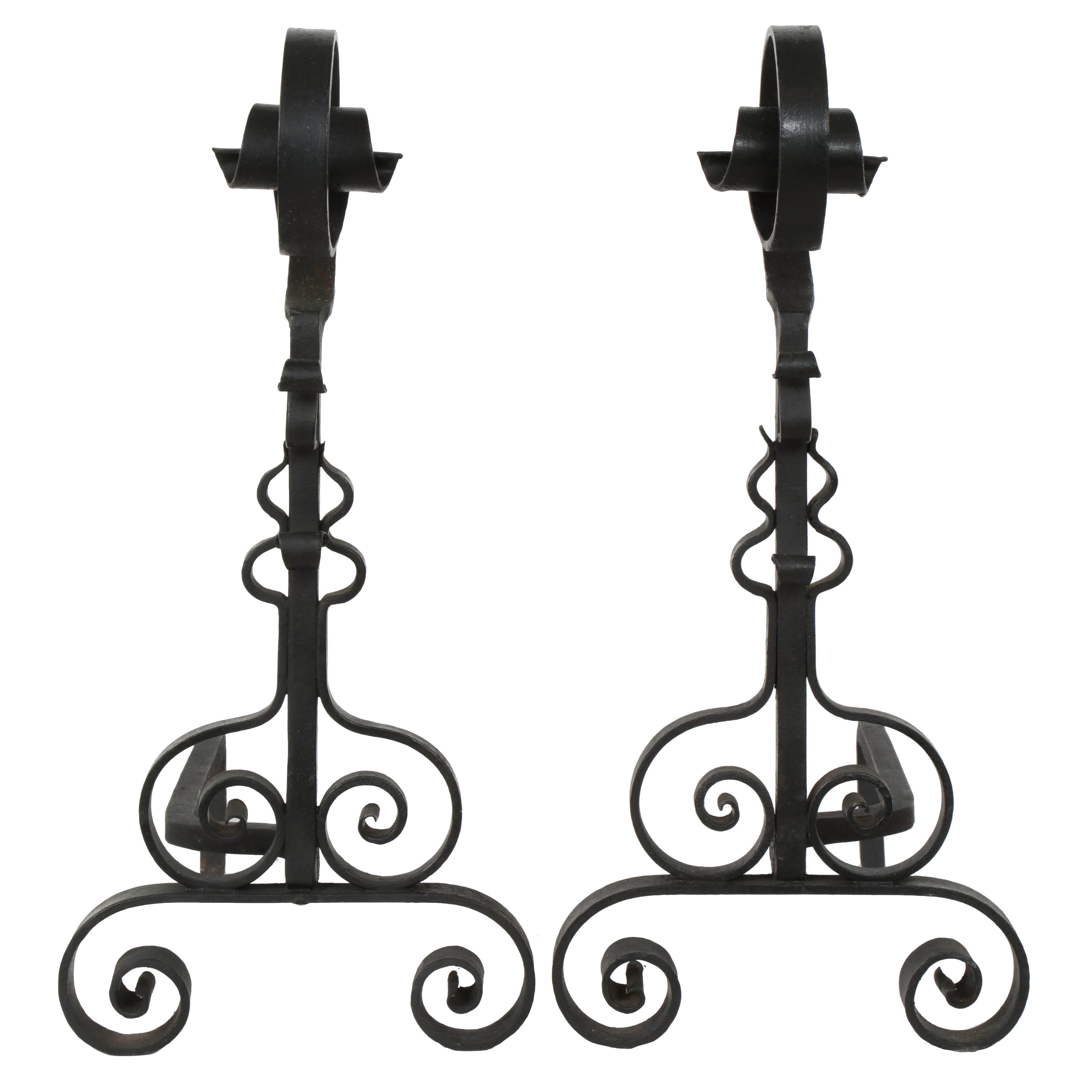 French 1930s Wrought Iron Andirons
