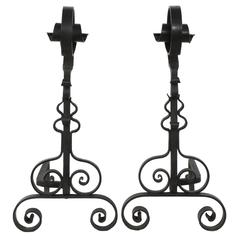 French 1930s Wrought Iron Andirons