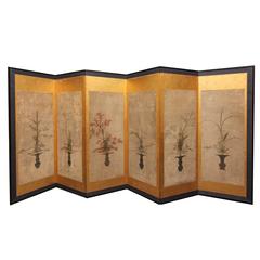 Beautiful Six-Panel Antique Japanese Screen