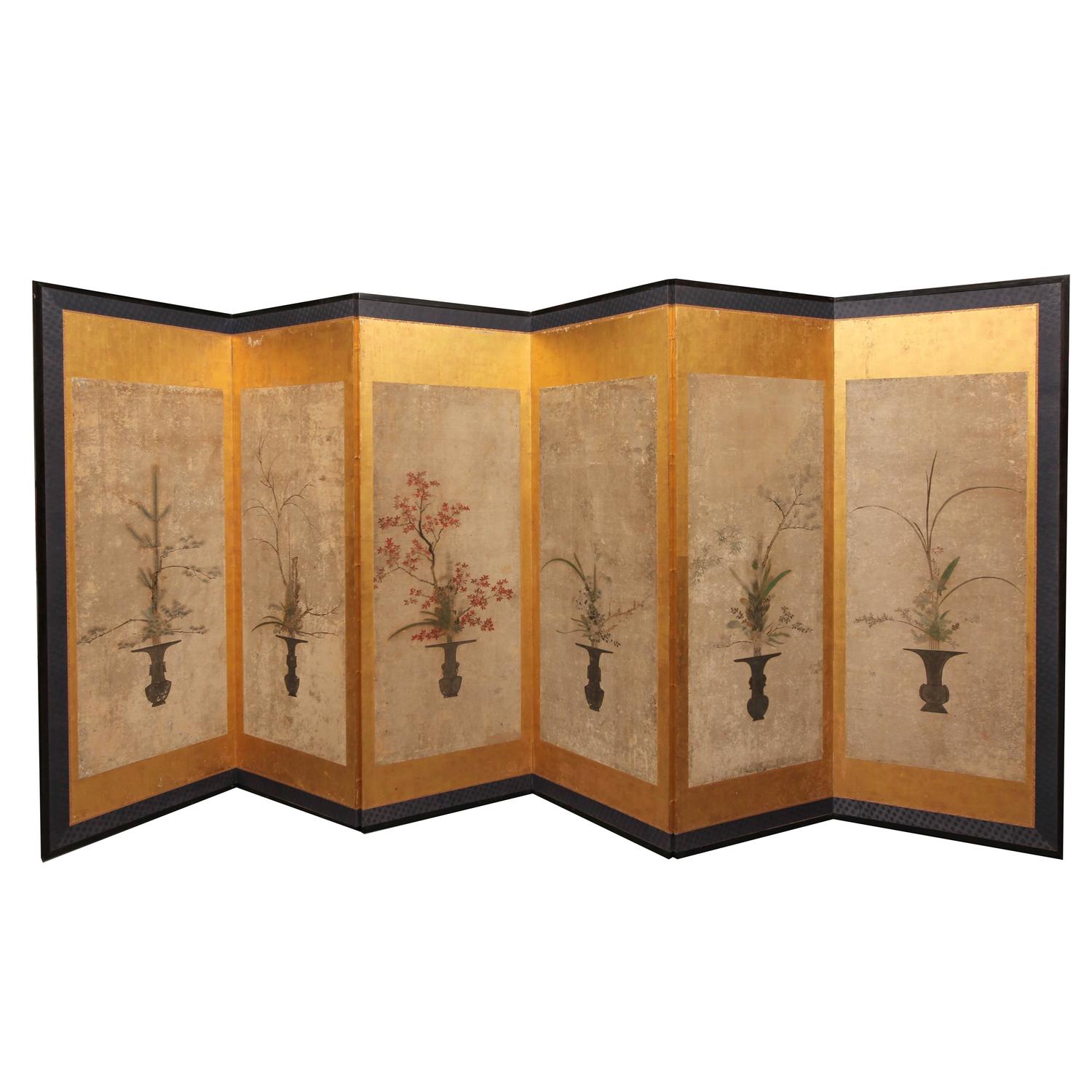 Beautiful SixPanel Antique Japanese Screen For Sale at 1stdibs