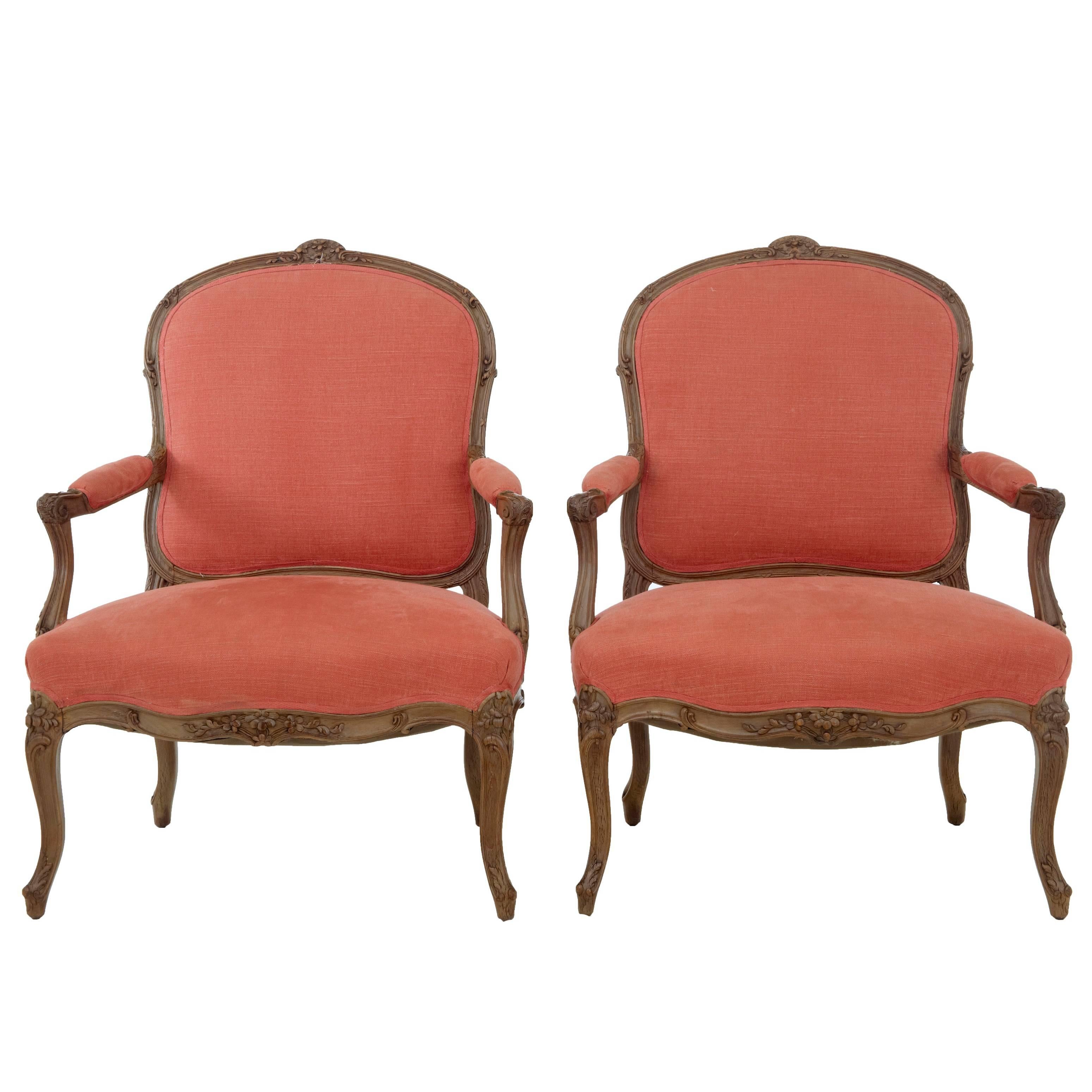 Pair of 19th Century Carved French Walnut Armchairs