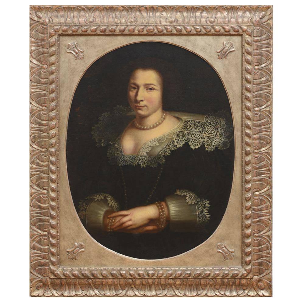 Early Portrait Painting of a Noblewoman For Sale