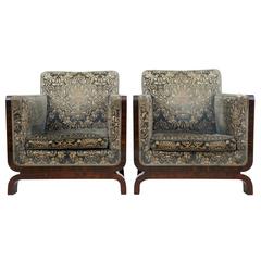 Pair of Classic Art Deco Rosewood Birch Lounge Armchairs