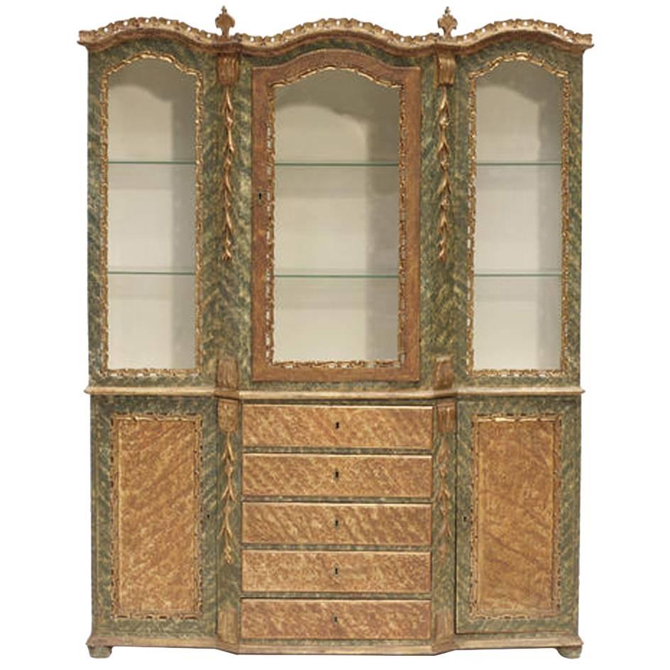 Venetian Baroque Style Breakfront Display Cabinet, 19th Century
