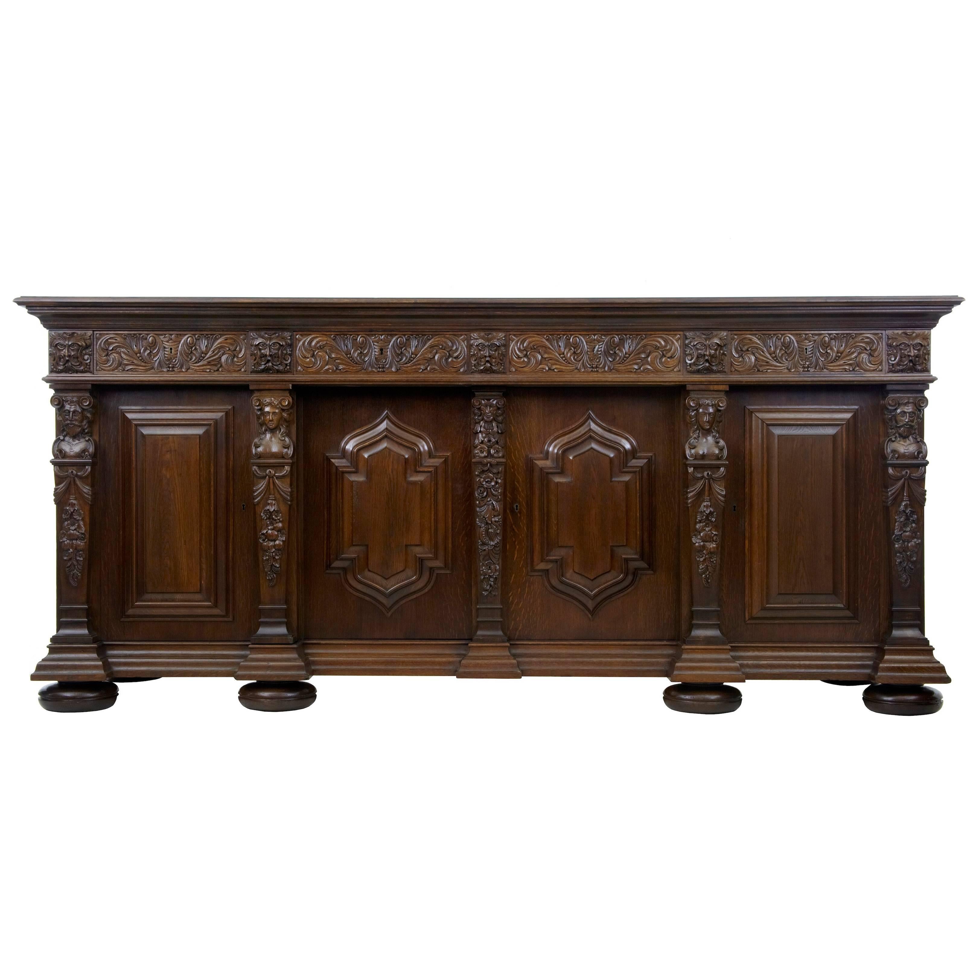 Massive 1920s Carved Oak Baroque Sideboard Buffet
