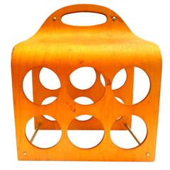 1950s Rare Molded Plywood Wine Rack Carry-On Six Bottle Capacity