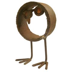 1970s Decorative Brutalist Raw Iron Welded Owl Sculpture