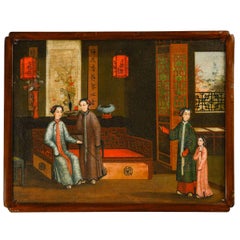 Antique Rare Regency Period Oil on Board Painting