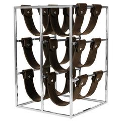 Winerack Six with Stainless Steel Structure and Dark Brown Leather