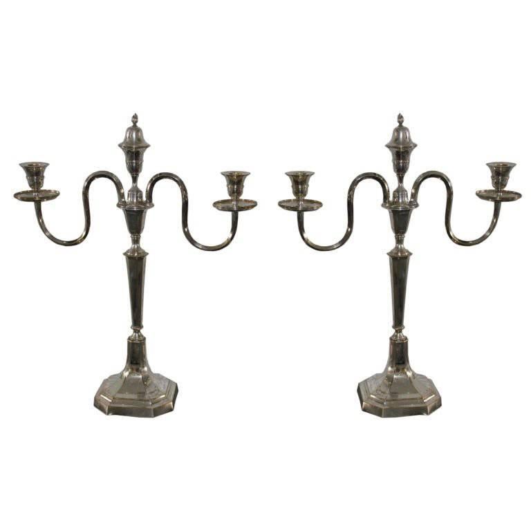 Candelabras English Silver Plated Three Arms For Candles England For Sale