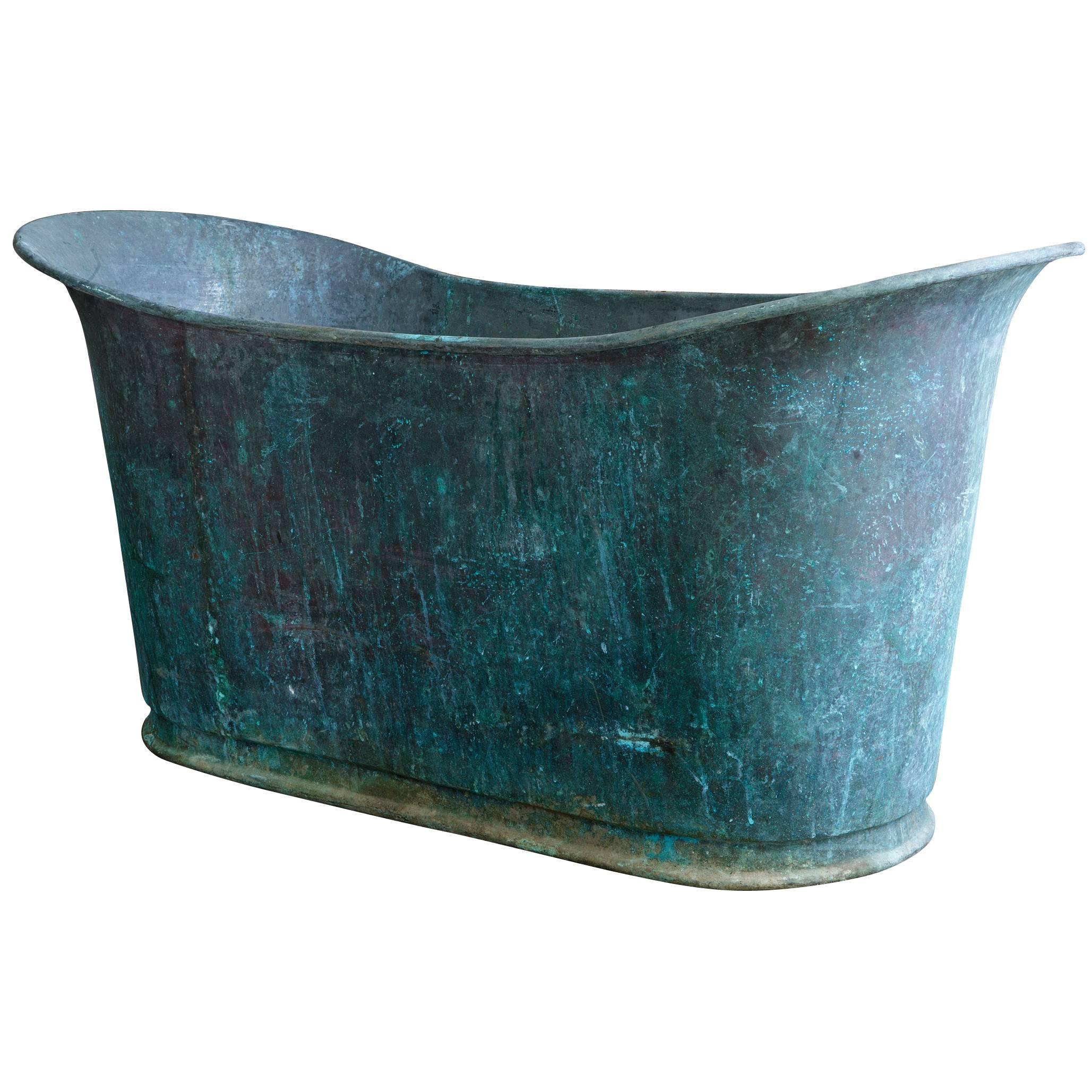 Very Rare Antique Copper Bathtub "Bain Bateau"