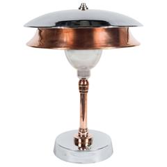 Streamline Art Deco Machine Age Desk or Table Lamp in Copper and Chrome