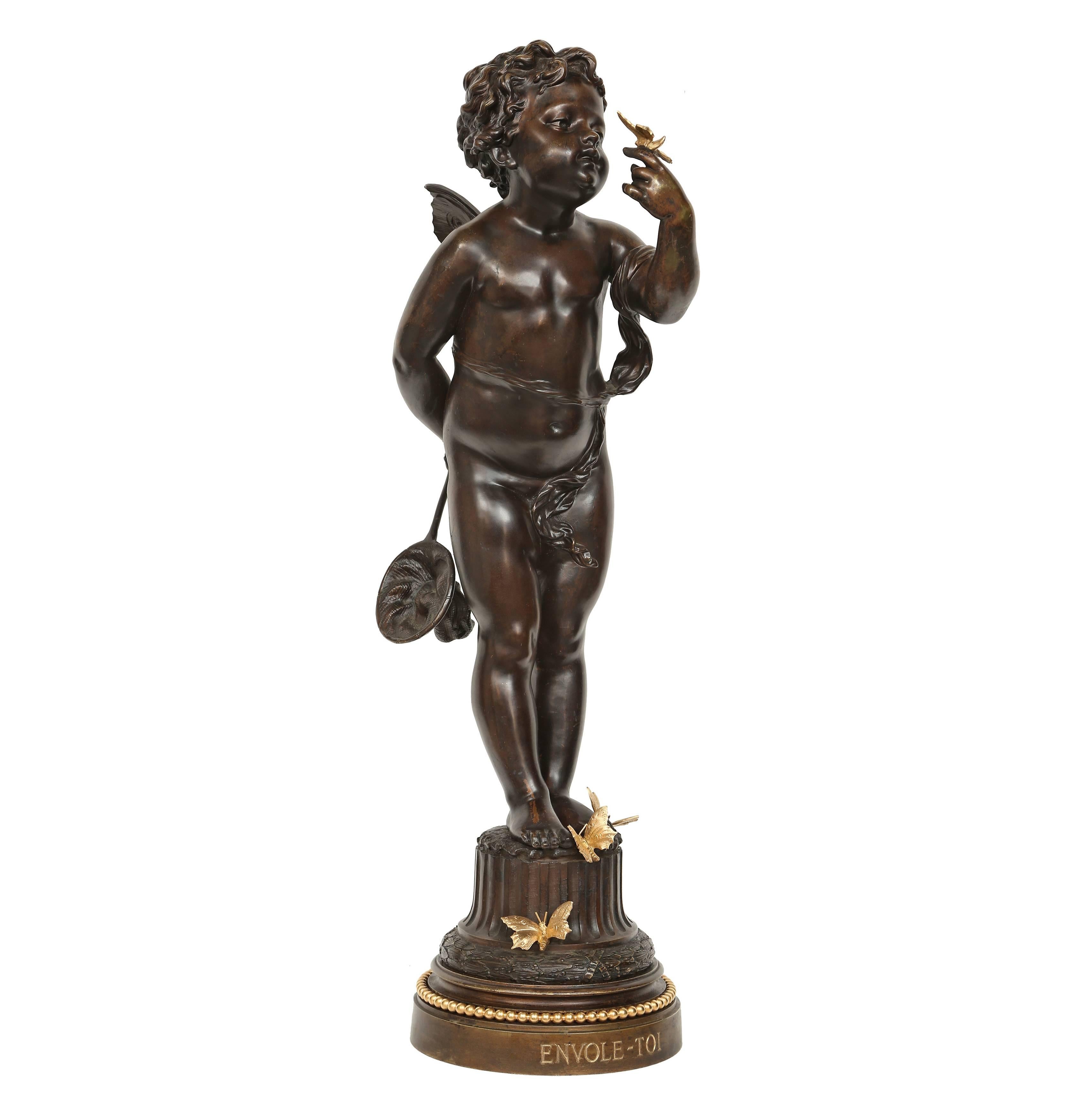 French 19th Century Patinated Bronze Statue Attributed to Fervill Suan